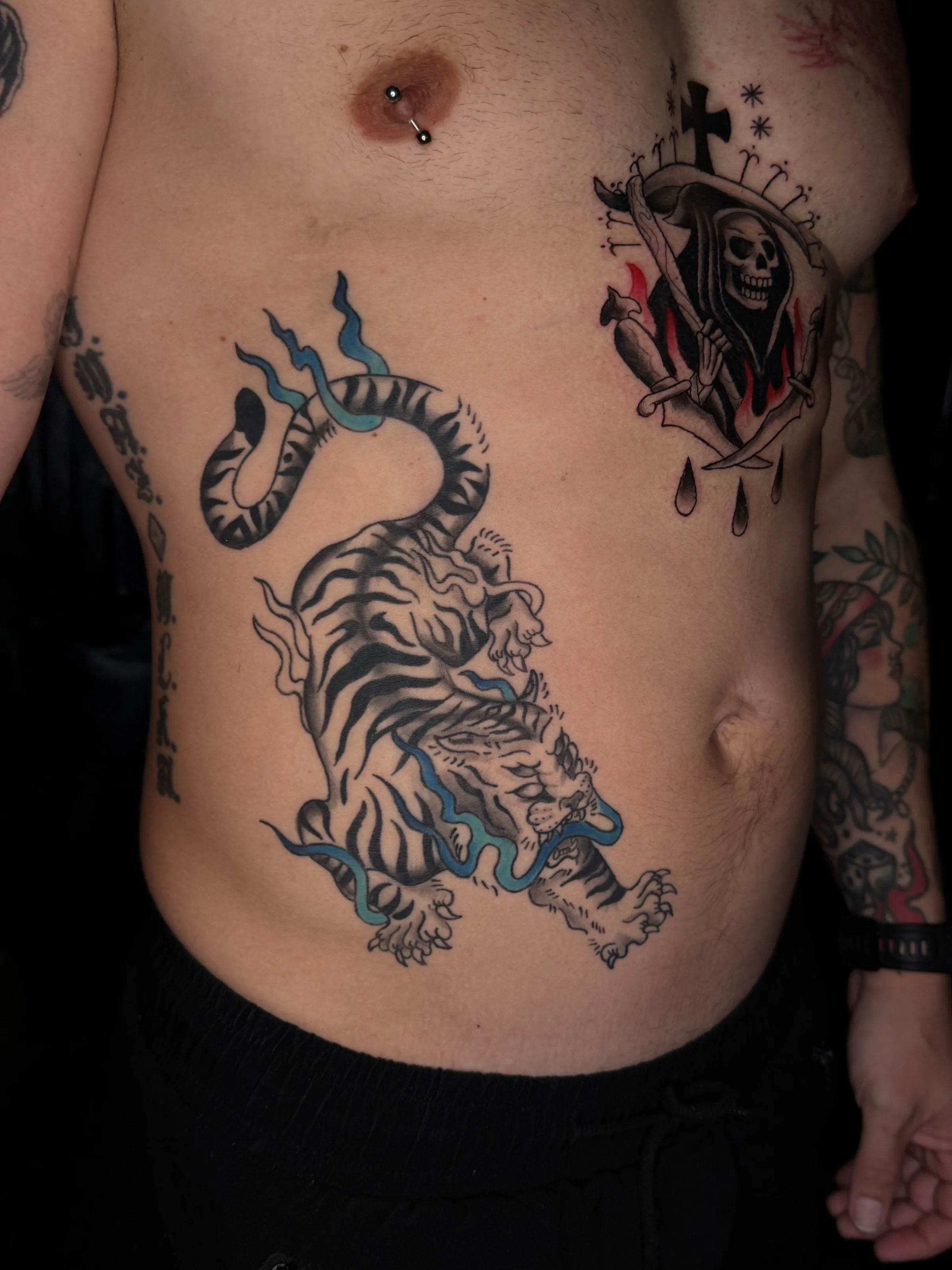 Traditional tiger color tattoo