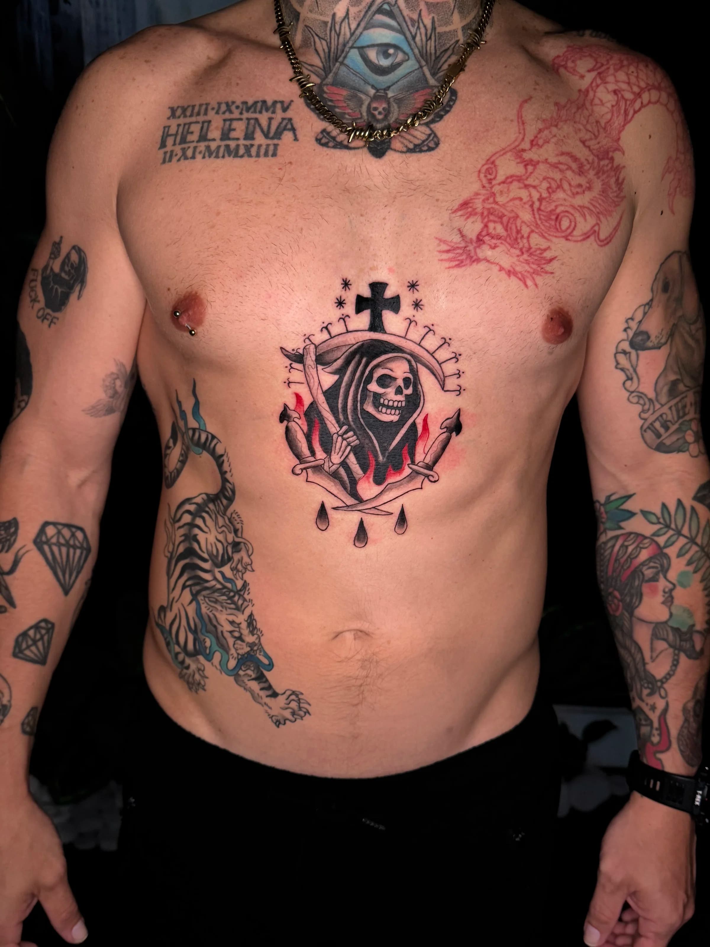 Closeup reaper chest traditional
